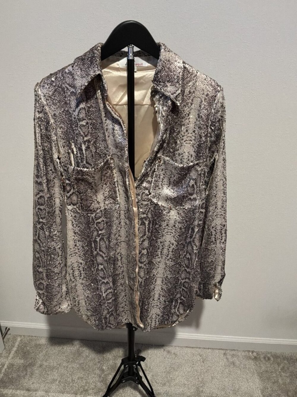 Ellae Lisque Sequin Snakeskin Button-Up Shirt XS